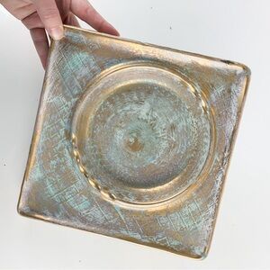 Vintage Stangl MCM Antique Gold Blue Large Ceramic Ashtray Hollywood Regency